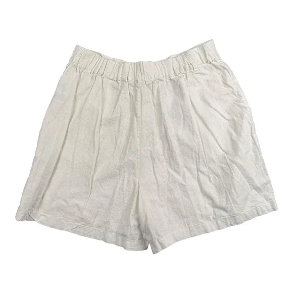 Love Tree Women Linen Blend Pleated High Waist Shorts White Cream Large L 580 - Picture 6 of 8